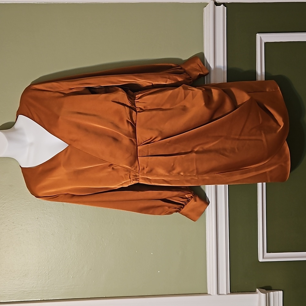 NWT! Women's Beautiful Bronze Faux Wrap Dress